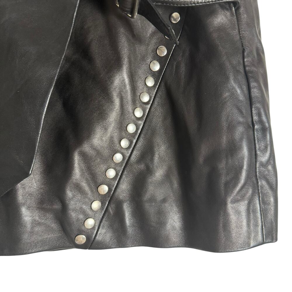 IRO Mupper Black Lamb Leather Studded Belted Moto Biker Mini Skirt L - Picture 8 of 13